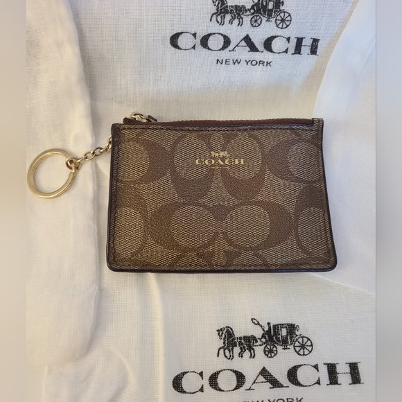 Coach Brown Monogram Skinny ID Holder With Zipper And Keychain - Picture 1 of 7